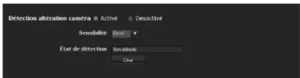 Detection alteration caméra ● Activé ■ Desactivé Sensibilité Favé État de détection Non-directs Clear