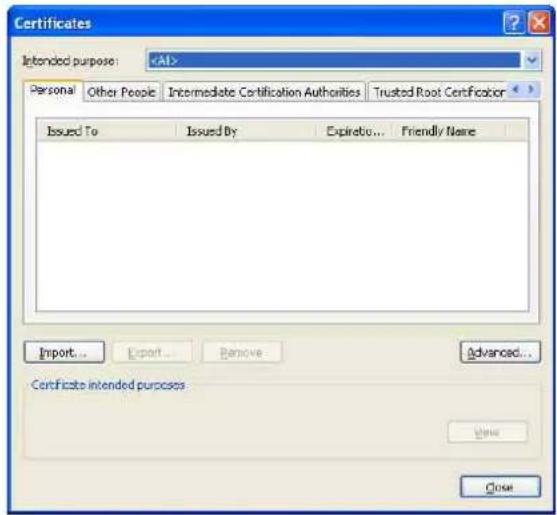 SONY SNC-CH110 - Sur Internet Explorer, cliquez dans l'ordre sur Tools, Internet options, Content tab, puis Certificates. La boîte de dialogue Certificates apparaît. - 1