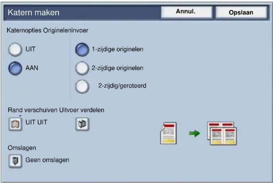 Katern maken Annul. Opslaan Katernopties Origineleninvoer UIT 1-zijdige originelen AAN 2-zijdige originelen 2-zijdig/geroteerd Rand verschuiven Uitvoer verdelen UIT UIT Omslagen Geen omslagen
