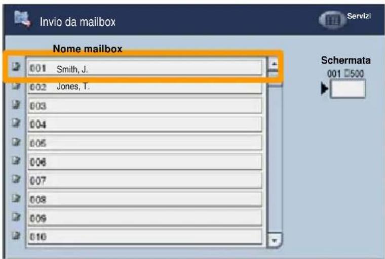 Invio da mailbox Nome mailbox 001 Smith, J. 002 Jones, T. 003 004 005 006 007 008 009 010 Schermata 001 500