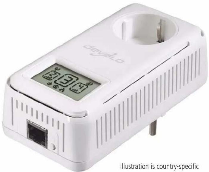 White device with digital display and plug, labeled 'devzlo' (no readable text or symbols on device body)