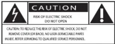 CAUTION RISK OF ELECTRIC SHOCK DO NOT OPEN CAUTION: TO REDUCE THE RISK OF ELECTRIC SHOCK, DO NOT REMOVE COVER (OR BACK). NO USER-SERVICEABLE PARTS INSIDE. REFER SERVIKING TO QUALIFIED SERVICE PERSONNEL.