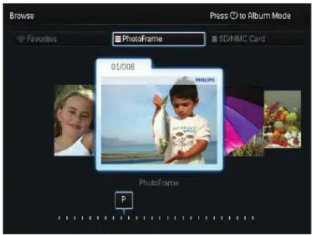 Browse Press Ⓧ to Album Mode Favorites PhotoFrame SD/MMC Card 01/08 PHILIPS PhotoFrame P