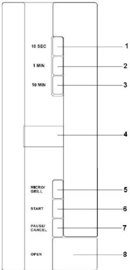 10 SEC 1 MIN 10 MIN MIKRO/ GRIL START PAUZA/ ZRUŠIT OTEVŘÍT 1 2 3 4 5 6 7 8