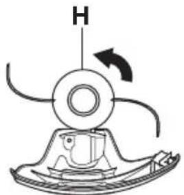 Mechanical diagram showing a rotating component with a curved arrow indicating rotation (no text or symbols)