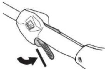 Illustration of a hand holding a tool with a screwdriver, showing a curved arrow indicating rotation (no text or symbols present)