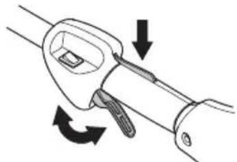 Diagram of a mechanical lever mechanism with directional arrows indicating motion (no text or symbols)
