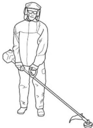 Line drawing of a person in full protective suit holding a long pole with a measuring tool (no text or symbols)