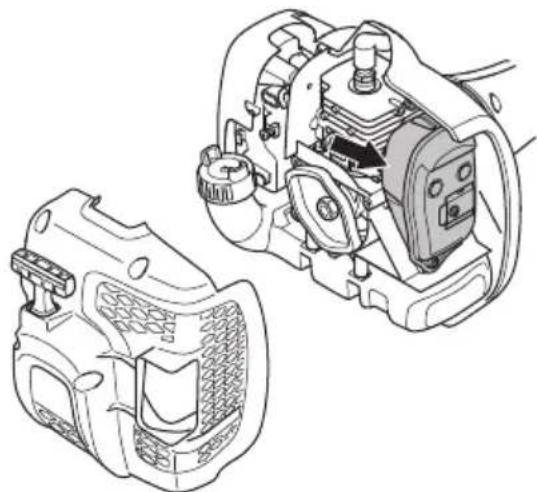 Technical line drawing of a mechanical assembly showing internal components and housing (no text or symbols)