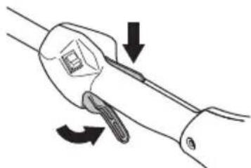 Line drawing of a hand holding a tool with directional arrows indicating movement (no text or symbols)