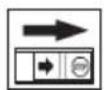 Diagram of a mechanical assembly with a lever and pivot point, showing motion direction (no text or symbols)