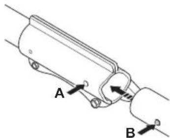 Technical line drawing of a mechanical component with labeled parts A and B (no text or symbols beyond labels)