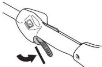 Line drawing of a hand gripping a tool with a curved arrow indicating rotation (no text or symbols)