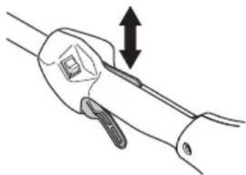 Line drawing of a hand gripping a tool with an upward arrow indicating motion (no text or symbols)