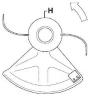 Technical line drawing of a mechanical component with labeled parts (H, 2.0) and an arrow indicating direction (no text or symbols beyond labels)
