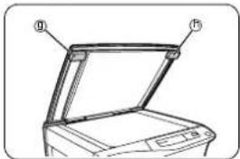 Technical diagram of an open printer with labeled parts (g) and (h)