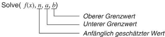 Solve( f(x), n, a, b) Oberer Grenzwert Unterer Grenzwert Anfänglich geschätzter Wert