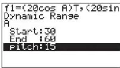 f1=(20cos A)T,(20sin Dynamic Range A Start:30 End :60 Pitch:15