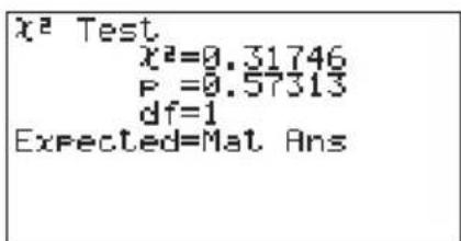 x² Test x²=0.31746 F =0.57313 df=1 Expected=Mat Ans
