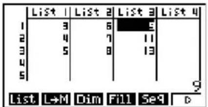 List 1 List 2 List 3 List 4 1 3 6 5 2 4 7 11 3 5 8 13 4 5 List L→M Dim Fill Seq D