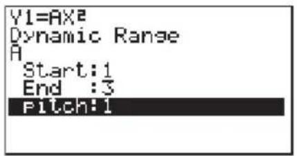 Y1=AX2 Dynamic Range A Start:1 End :3 Pitch:1