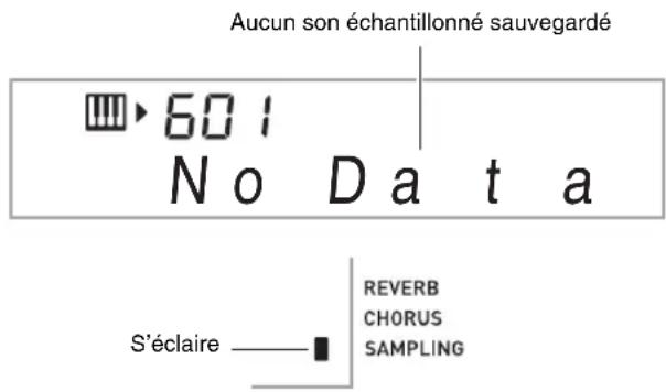 Aucun son échantillonné sauvegardé 601 No Data S'éclaire ——— REVERB CHORUS SAMPLING