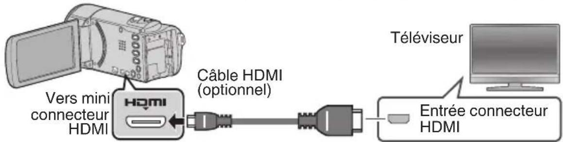 graph LR A["Remote Cable"] -->|Vers mini connecteur HDMI| B["Connectable HDMI"] B --> C["Câble HDMI (optionnel)"] C --> D["Internet"] D --> E["Téléviseur"] E --> F["Entrée connecteur HDMI"]