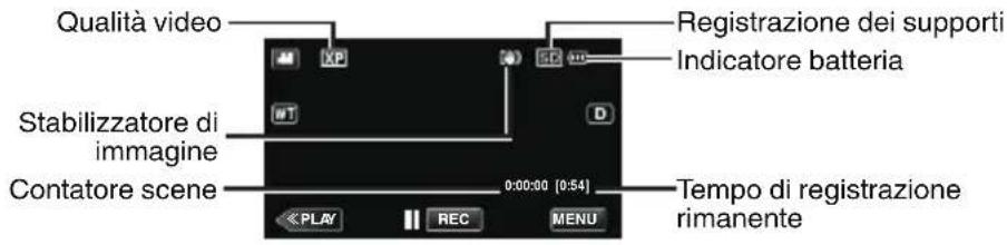 Qualità video Registrazione dei supporti Indicatore batteria Stabilizzatore di immagine D Contatore scene 0:00:00 [0:54] Tempo di registrazione rimanente