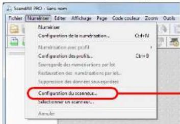 Scannelli PRO - Sans nom Fichier Numéter Edit Affichage Page Code couleur Zoom Outls Numétes Configuration de la numération... Ctrl+N Numération avec profit Configuration des profits... Ctrl+B Savogende des numérations par lot... Restauration des numérations par lot... Suppression des données ouvegantes Configuration du scanteur... Sélectionnel un scanteur... Annuler