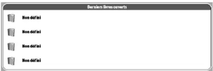 Derniers livres ouverts Non défini Non défini Non défini Non défini