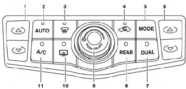 1 2 3 4 5 6 AUTO MODE A/C REAR DUAL 11 10 9 8 7
