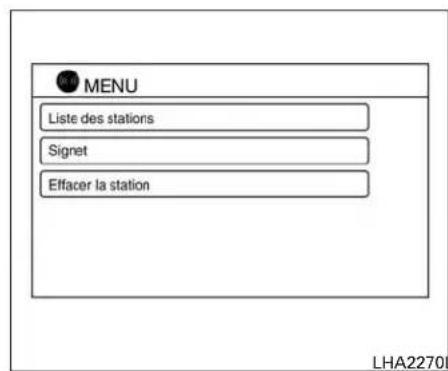 MENU Liste des stations Signet Effacer la station LHA2270