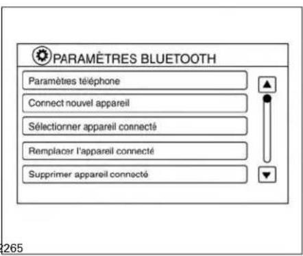 PARAMÈTRES BLUETOOTH Paramètres téléphone Connect nouvel appareil Sélectionner appareil connecté Remplacer l'appareil connecté Supprimer appareil connecté