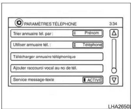 PARAMÈTRES TÉLEPHONE 3:34 Trier annuaire tél. par : Prénom Utiliser annuaire tél. : Téléphone Télécharger annuaire téléphonique Ajouter raccourci vocal au no de tél. Service message-textie ACTIVE LHA2650L