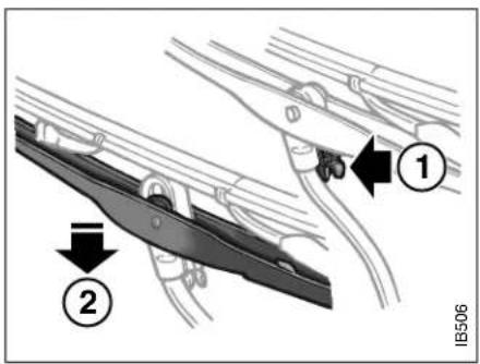 Technical diagram showing mechanical assembly steps with numbered annotations and directional arrows