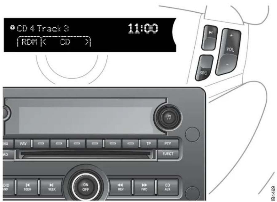 CD 4 Track 3 11:00 |RDM |K CD >| NU FAV TP PTY AD EJECT AUDIO SEEK ON OFF REV FWD CD AUX IB4469