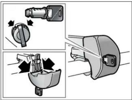 Diagram illustrating mechanical switch mechanism with labeled parts and directional arrows indicating motion