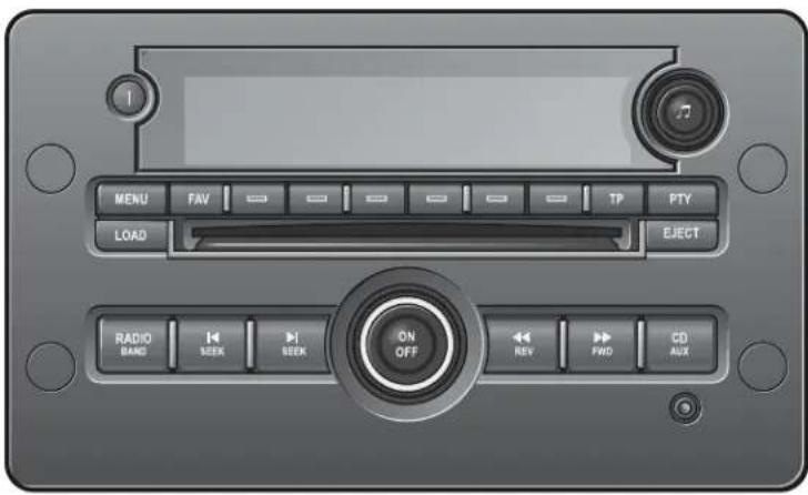 MENU FAV TP PTY LOAD EJECT RADIO BANG SEEK SEEK ON OFF REV FWD CD AUX