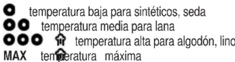 temperatura baja para sintéticos, seda temperatura media para lana temperatura alta para algodón, lino MAX temperatura máxima