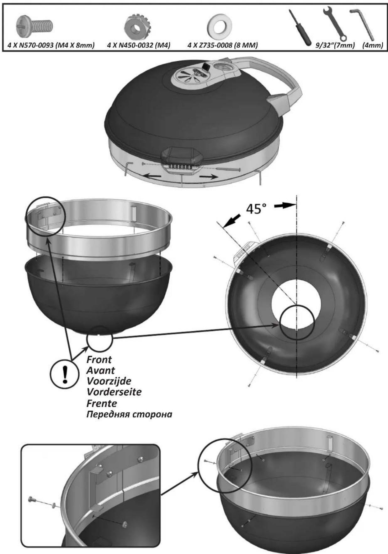 4 X N570-0093 (M4 X 8mm) 4 X N450-0032 (M4) 4 X Z735-0008 (8 MM) 9/32"(7mm) (4mm) Front Avant Voorzijde Vorderseite Frente Передняя сторона 45°