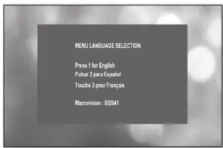 MENU LANGUAGE SELECTION Press 1 for English Pulsar 2 para Español Toucho 3 pour Français Macrovision : BBS41