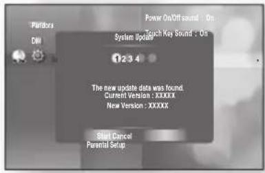 Platforms DM Power On/Off sound : On System Update 123.4 The new update data was found. Current Version : X.X.X.XX New Version : X.X.X.XX Start Cancel Parental Setup