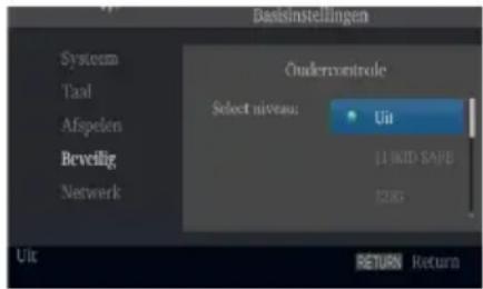Basisinstellingen System Tool Afsplen Beveilig Network Oudlercontrole Select niveau: Uir LINKID-SAPD 120G Uir RETURN Return