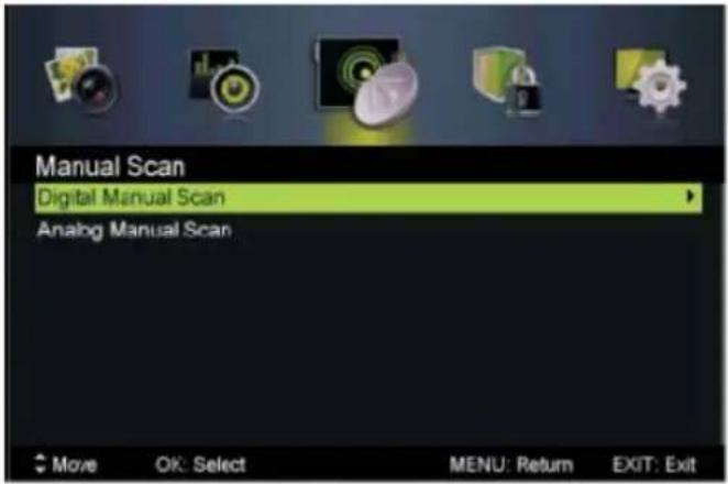 Manual Scan Digital Manual Scan Analog Manual Scan Move OK: Select MENU: Return EXIT: Exit