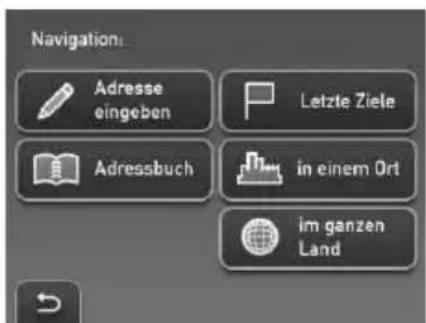 Navigation: Adresse eingeben Letzte Ziele Adressbuch in einem Ort im ganzen Land