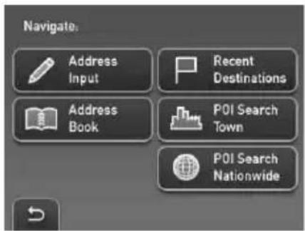 Navigate: Address Input Recent Destinations Address Book POI Search Town POI Search Nationwide