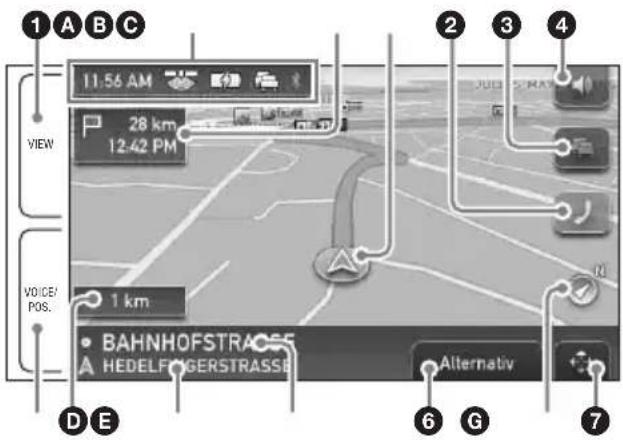 1 A B C 11:56 AM 28 km 12:42 PM VIEW VOICE POS. 1 km BAHNHOFSTRACE A HEDELFÖGERSTRASS Alternative D E 6 G 7
