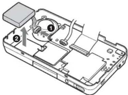 Technical diagram of an electronic device showing internal components with numbered labels and directional arrows indicating assembly or operation.