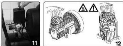 Two technical diagrams showing internal components and warning symbols (no readable text or labels)