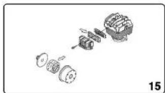 Exploded view diagram of a mechanical assembly showing gears, springs, and housing (no text or labels)